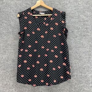 Pleione Blouse Women S Small Black Floral Sleeveless Wide Strap Round Neck